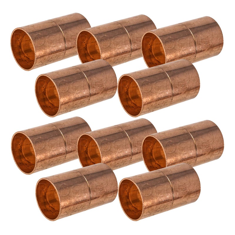 PROCURU [10-Pack] PROCURU (Made in USA) 1/2-Inch Copper Coupling with Stop (Roll or Dimple), C x C Sweat Connection, LF Certified Safe (CWCR0012-10P) - Image 1